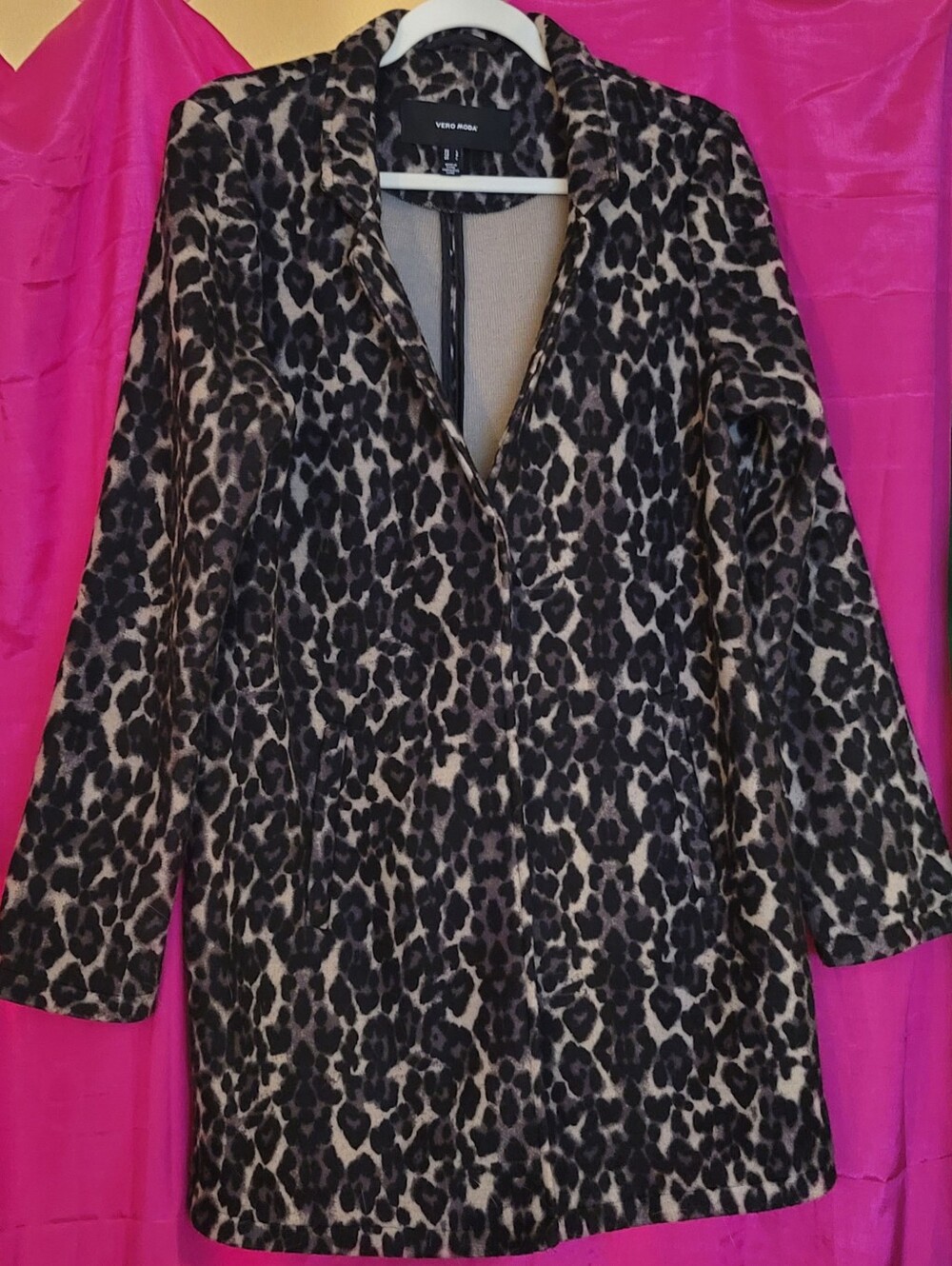 Vero Moda Leopard Print Snap/Open Front Coatigan - Black & Tan
